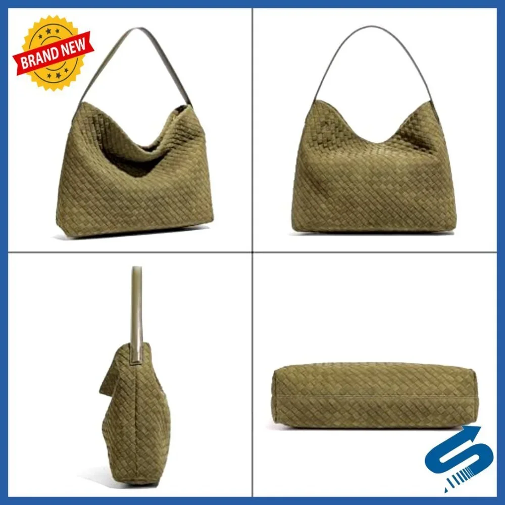 Large Woven Suede Hobo Tote with Detachable Crossbody Strap